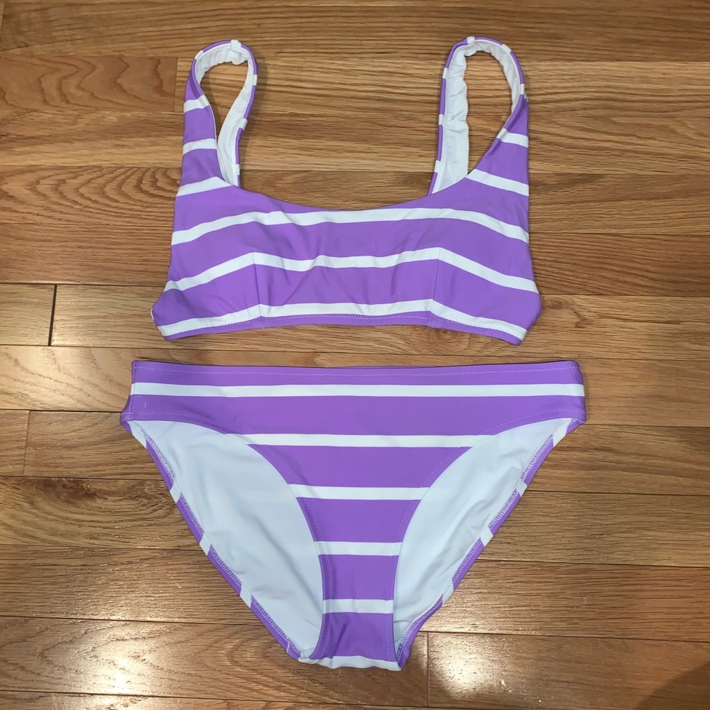 Aerie purple white striped bikini
